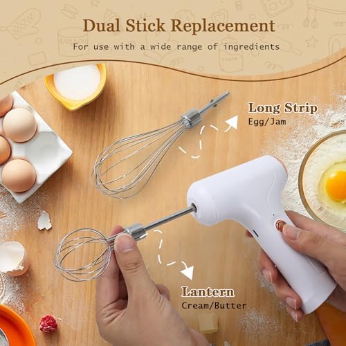 Cordless Hand Mixer, Handheld Electric Whisk with 3 Speed Modes, Hand Held Egg Beater with 2 Detachable Stir Whisks (White) - Image 3