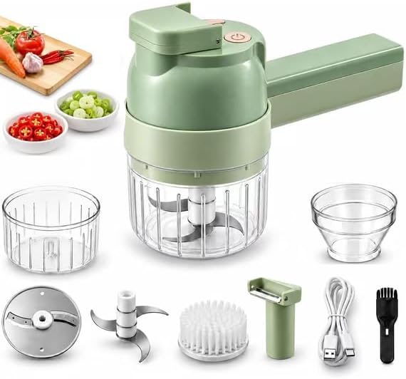 2027 Upgraded Multi Blade Chopper Electric Hand Held, 5-in-1 Wireless Vegetable Chopper with Slicing Grating Peeling, Rechargeable Food Processor for Garlic Onion Meat-1PCS by SUILU