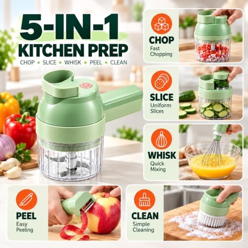 4 in 1 Handheld Electric Vegetable Chopper - 2026 New Wireless Multi Blade Vegetable Cutter Electric, Multi-function Food Processor with Brush & Egg Beater for Chopping, Slicing and Whipping - Image 2