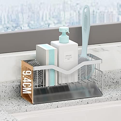 Kitchen Sink Caddy Sponge Holder, Quick Draining, SUS 304 Stainless Steel Sponge Organizer, Basket for Cleaning and Scrub Tool, Kitchen Sink Brush Caddy Holder