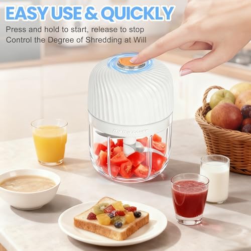 Electric Garlic Chopper 350ML, Mini USB Rechargeable Veggie Chopper, Cordless Garlic Mincer Onion Chopper Food Chopper for Ginger Chili Meat Sauce, Wireless Food Processor, White - Image 4