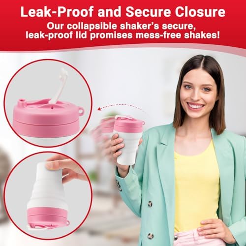Collapsible Protein Shaker Bottle: 20 Oz Travel-Friendly Shaker Cups, Pink