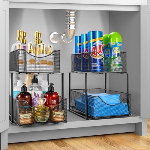 Pull-Out Under Sink Organizer, Mesh Construction (Black, 2 Pack)
