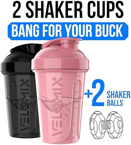 VELOMIX 2 Pack 20oz Protein Shaker Bottle for Protein Mixes, Pink/Black - Image 2