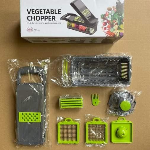 CUTT Vegetable Slicer, Pro Onion Slicer, Cutter, and Vegetable Chopper with Container and Vegetable Brush for Kitchen - (13pc) 12 in 1 Multifunctional Mandoline Slicer with 8 Interchangeable Blades - Image 4