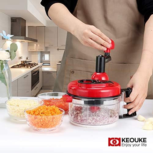 KEOUKE Hand Crank Food Chopper Red - Manual Food Processor with Egg Separator, Labor-Saving, Easy to Clean, Large Vegetable Mixer Blender for Onion, Garlic, Salad, Salsa, Nuts, Meat, Fruit, etc - Image 6