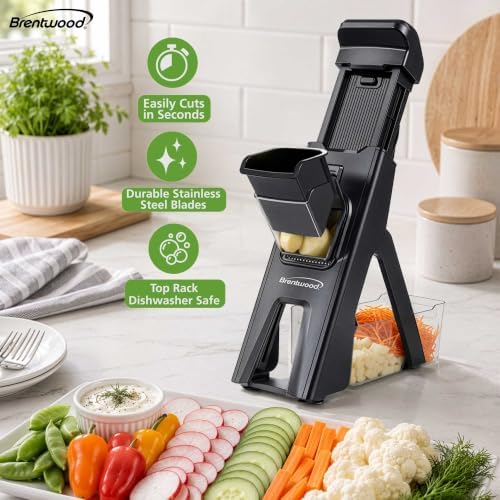 Brentwood KA-5066BK 3-in-1 Safe Mandoline Slicer, Vegetable Chopper, Thick & Thin Julienne, Adjustable Thickness 0.5mm-8mm, Black - Image 2