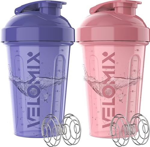 VELOMIX 2 Pack 20oz Protein Shaker Bottle for Protein Mixes, Lavender Glow by VELOMIX