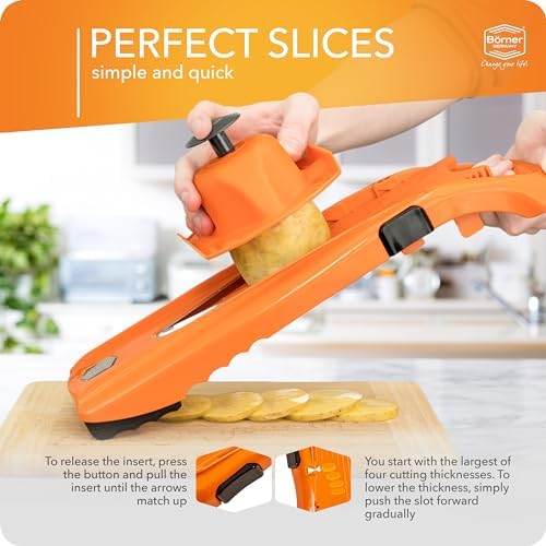 Börner Mandoline Slicer V5 (Basic Set) • Vegetable V-Slicer for Slices in 4 Thickness Settings • Stainless Steel V-Blade • Adjustable Kitchen Slicer for Vegetables & Fruits • Color: Orange - Image 5