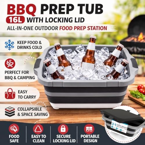 3pcs Barbecue Prep Tub, BBQ Blanket, Meat Shredder Claws | Collapsible 3 in 1 Cutting Board with Colander & Dish Basin, Insulated 21" Meat Resting Bag, Barbecue Grilling Accessories.