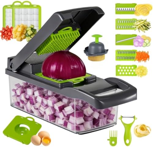 Vegetable Chopper with Container Cheese Grater Mandoline Slicer Cabbage Shredder for Veggie Onion Potato Fruit Food, Includes Egg Separator & Vegetable Peeler, Manual Hand Cooking Gadget for Kitchen by Che+Yue+fu