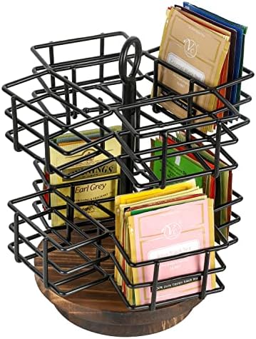 Rotating Tea Bag Holder Carousel, 8 Compartments, Wood Base