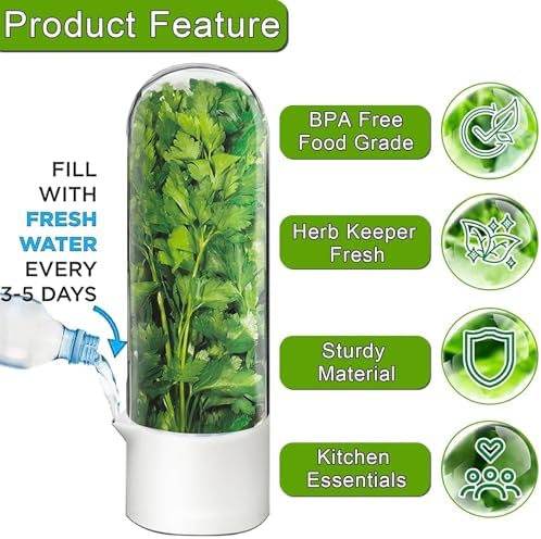 Herb Saver for Refrigerator, Herb Saver Pod Cilantro Containers for Refrigerator, Fresh Herb Keeper for Cilantro, Parsley, Asparagus, Mint, Keeps Greens Vegetables for 2-3 Weeks (Herb Keeper 2Pack)