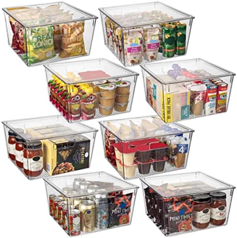 Plastic Storage Bins with Lids, Pantry Organizer, XL, 8 Pack