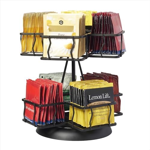 Tea Bag Storage and Organizer, Tea Bag Holder Black Powder Coated Stainless Steel for Tea and Coffee Box. Organize 100 Tea Bags- Tea Holder For Tea Bags 8 Compartments with 12 Bags in Each.