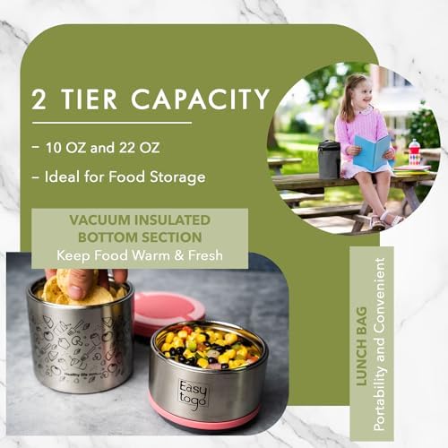 2-Tier Stainless Steel Lunch Box – 32oz Insulated Stackable Food Container – Portable Thermal Bento Box for Adults, Men & Women – Blue