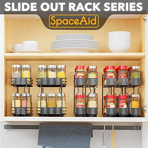 Pull Out Spice Rack Organizer for Cabinet, Heavy Duty Slide Out Seasoning Kitchen Organizer, Cabinet Organizer, with Labels, 7.7" W x10.75 D x10 H, 3 Drawers 2-Tier