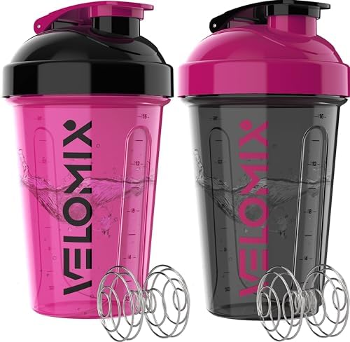 VELOMIX 2 Pack 20oz Protein Shaker Bottle for Protein Mixes, Black by VELOMIX