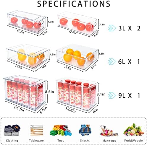 4 pack Stackable Fridge Drawers Pull-Out Bins Divided Produce Saver Containers for Refrigerator Storage Organizers for Veggie Fruit Berry Pantry Cabinet Makeup Clothes