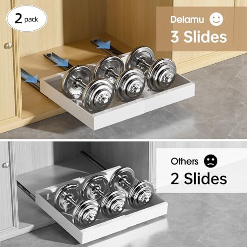 16" Deep Pull Out Cabinet Organizer with 6 Dividers, Expandable (11.7 "-20" W) Pull Out Drawers for Cabinets, Cabinet Trays Pull Out for Cabinets in Kitchen, Pantry or Bathroom, White, 2 Pack