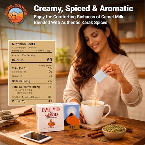Camel Culture Instant Karak Tea Premix -12 Single Serve Instant Tea Sachets - Image 2