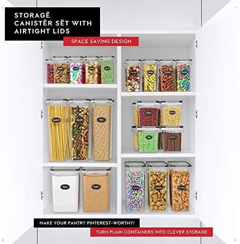 Airtight Food Storage Container Set - 8 Pieces 1.4L - Plastic BPA Free Kitchen Pantry Storage Containers with Lids - Dishwasher Safe - Include 8 Labels - Keeps Food Fresh & Dry