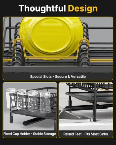 Extendable Dish Drying Rack for Kitchen Counter, Black
