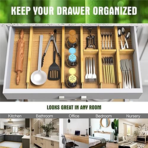 4 Pcs Expandable Bamboo Drawer Dividers, Fits 17.6-21.6" Drawers