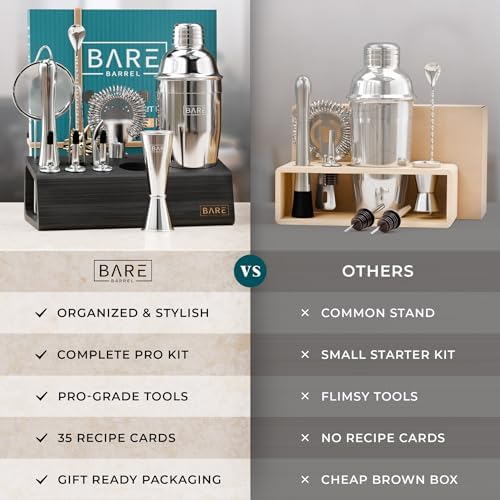 Mixology Bartender Kit Bar Set | 14-Piece Cocktail Shaker Set | Martini Barware Mixing Tools for Home Bartending | Incl. 35 Recipe Cards | Gift Set (24oz Cobbler Shaker, Silver/Black)