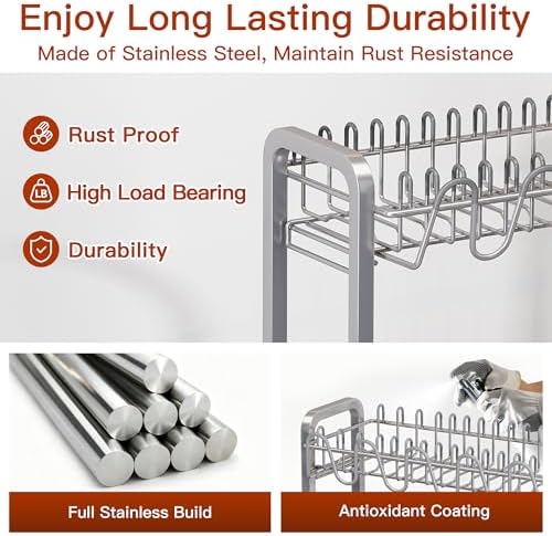 2 Tier Large Stainless Steel Dish Drying Rack for Kitchen Counter