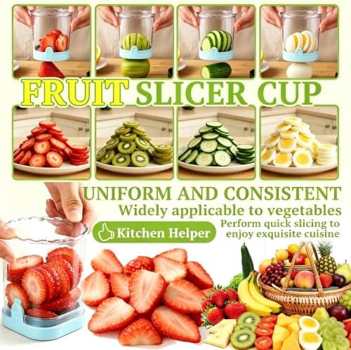 Hendiy Strawberry Slicer with Stainless Steel Blades | Egg & Fruit Slicer Cup for Banana, Cucumber, Mushroom | ABS Detachable Kitchen Gadget - Precision Berry Cutter Tool (Blue, 1-Pack) - Image 4