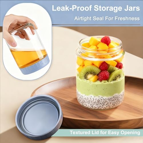 Overnight Oats Containers with Lids, 16oz Wide Mouth Mason Jars with Lids, 9 Pack Glass Jars with Airtight lid for Chia Pudding Yogurt Salad, Meal Prer Oatmeal Jars