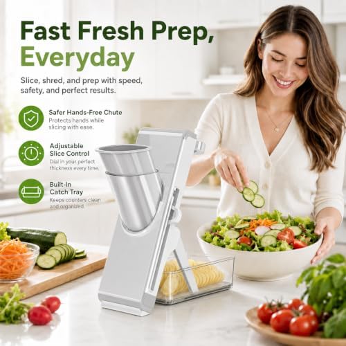 Safe Mandoline Slicer for Kitchen, Vegetable Slicer with Container, French Fry Cutter, All in 1 Julienne Slicer for Potato, Thickness Adjustable, Detachable Blade (Gray) - Image 4