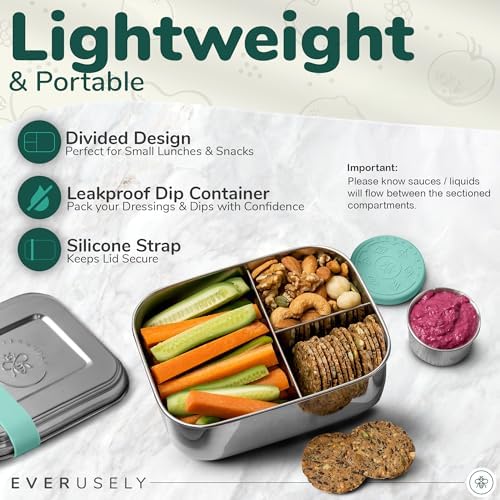 Stainless Steel Bento Box + Condiment Container - Green, 60oz / 1.8 L