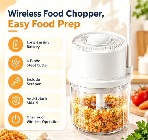 Electric Cordless Garlic Chopper 350ML with Glass Bowl, 6 Blades - Image 2