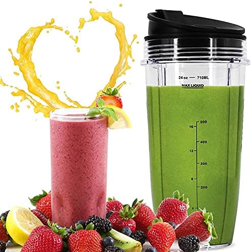 24 oz Blender Cups with Sip & Seal Lid, 2-Pack – Compatible Replacement for Personal Blenders – BPA-Free, Leak-Proof, Portable Smoothie Shake Travel Bottles