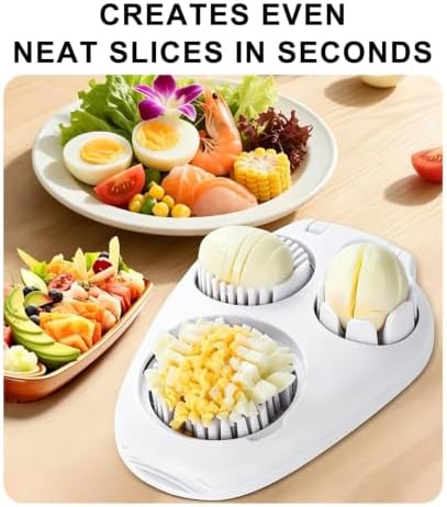 3-in-1 Stainless Steel Egg Slicer, Heavy Duty Multi-Function Kitchen Slicing Tool, Easy and Even Slicing for Hard Boiled Eggs, Fruits and Vegetables (White) - Image 5