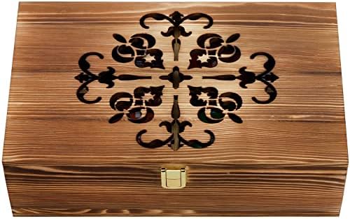 Wooden Tea Bag Storage Box with Carved Lid, 8-Compartment Tea Chest Organizer Spice Packets Container for Living Room, Kitchen, Office, Home Decor