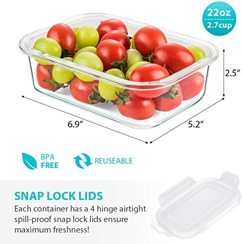 6 Pack Glass Meal Prep Containers, Glass Food Storage Containers with Lids