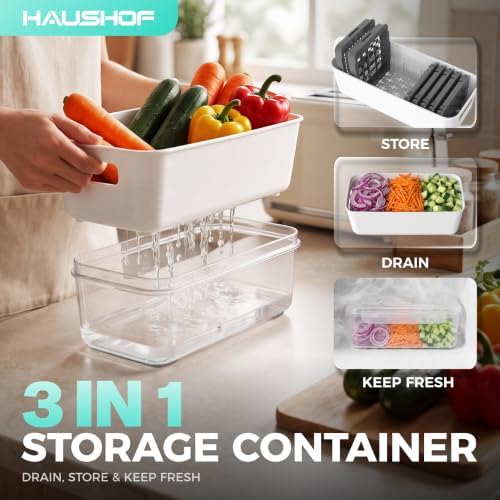 HAUSHOF 9-in-1 Vegetable Chopper & Mandoline Slicer, 7 Blades, Drain Basket - Image 2