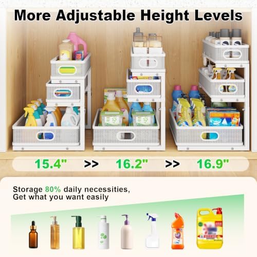 3 Tier White Under Sink Organizer,Kitchen Cabinet Storage Organizer(2 pack)