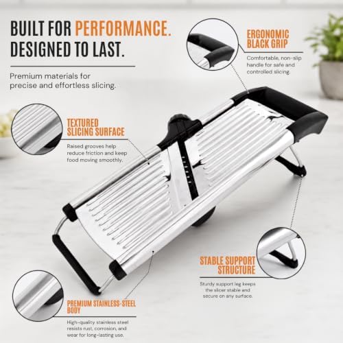 Mandoline Slicer Stainless Steel Adjustable V-Blade, 36 Slice Options - Image 2