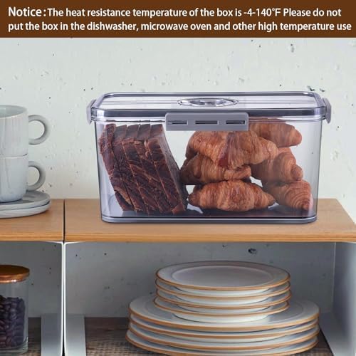 Bread Box Bread Boxes for Kitchen Counter Airtight, Time Recording Bread Storage Container with Lid, Bread Keeper for Homemade Bread, Toast, Bagel, Donut and Cookies, Grey
