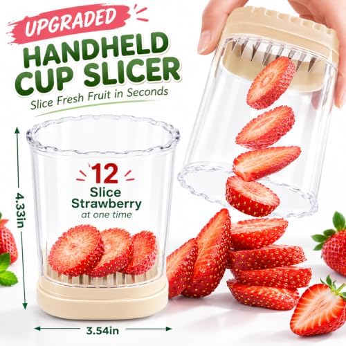Creative Strawberry Slicer, Detachable Cutter with Push Plate (Beige) - Image 2