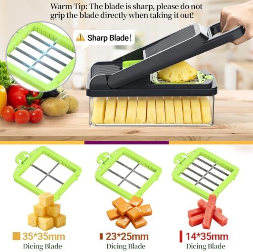 15-in-1 Vegetable Chopper 10 Blades, Veggie Cutter with Handle, Green/Grey - Image 3