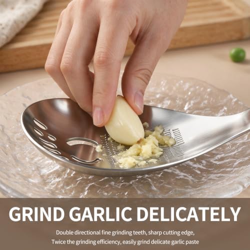 5‑in‑1 Multifunctional Cooking Spoon, 304 Stainless Steel Kitchen Utensil, Egg Yolk Separator, Potato Masher, Ginger Garlic Grater, Slotted Strainer Spoon, Dishwasher‑Safe, Set of 2