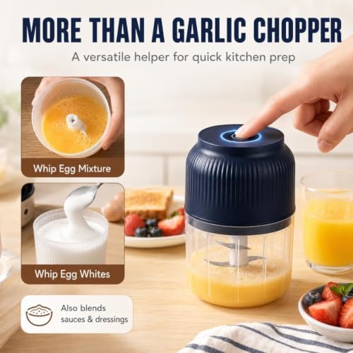 Portable Electric Garlic Chopper, 2026 Mini Household Electric Garlic Crusher, 350ml Cordless Garlic Mincer with Lid, One-Touch Food Processor for Onion, Ginger, Chili, Herbs, Nuts，Mix：2 - Image 5