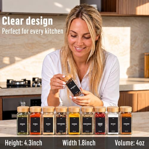 Spice Jars with Bamboo lids 36 x 4oz - Seasoning Jars +280 Labels