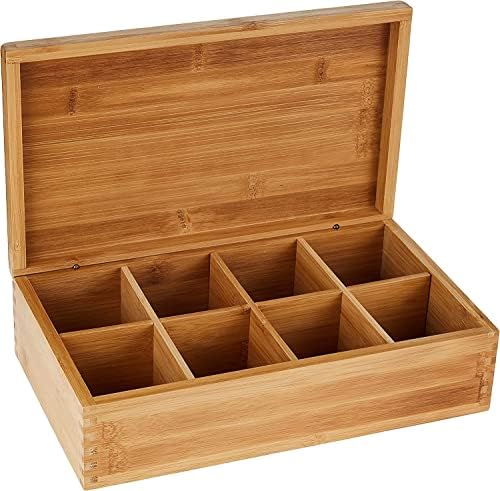 8188 Bamboo Wood Tea Box with 8 Compartments, 12-3/8" x 7-3/8" x 3-3/5"