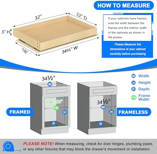 Soft Close Pull Out Cabinet Organizer, 32" W x 22" D Pull Out Drawer for Cabinet, Bottom Mount Pull Out Drawers for Kitchen Cabinets, Durable Pullout Drawers for Home & Kitchen Organization